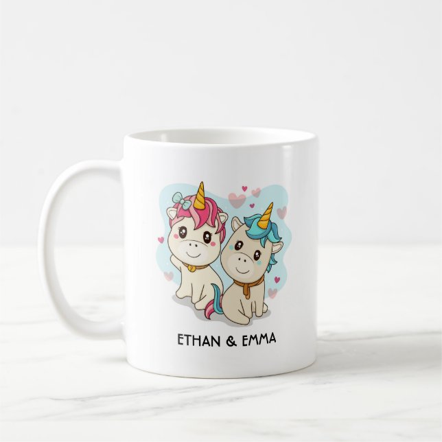 Cute Unicorn lite Personlig Alla hjärtans dag Kaffemugg (Vänster)