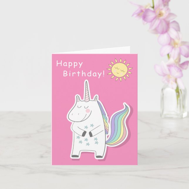 Cute Unicorn - Little Girls Birthday Kort (Orkide)