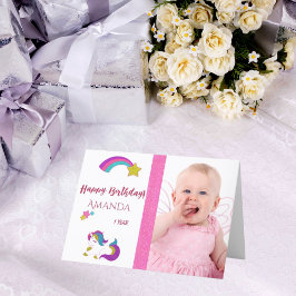 Cute Unicorn lycklig 1:a magisterdagen med foto Kort