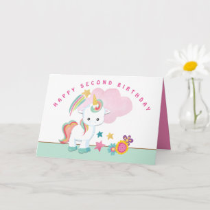 Cute Unicorn Lycklig, andra födelsedag Kort