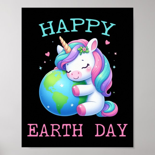 Cute Unicorn Lycklig Earth Day Groovy Women Manar  Poster (Framsidan)