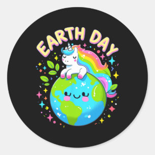 Cute Unicorn Lycklig Earth Day Groovy Women Manar Runt Klistermärke