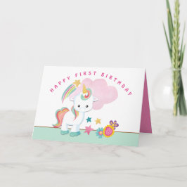 Cute Unicorn Lycklig första födelsedag Kort