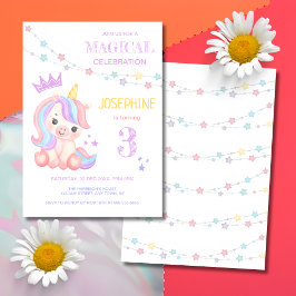 Cute Unicorn Magic Banner Barns födelsedag Inbjudningar
