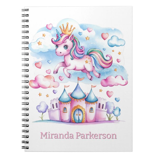 Cute Unicorn Magic Castle Girl Anpassningsbar Gift Anteckningsbok (Framsidan)