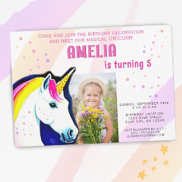 Cute Unicorn Magic Girl Birthday Inbjudningar