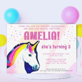 Cute Unicorn Magic Girl Birthday Inbjudningar