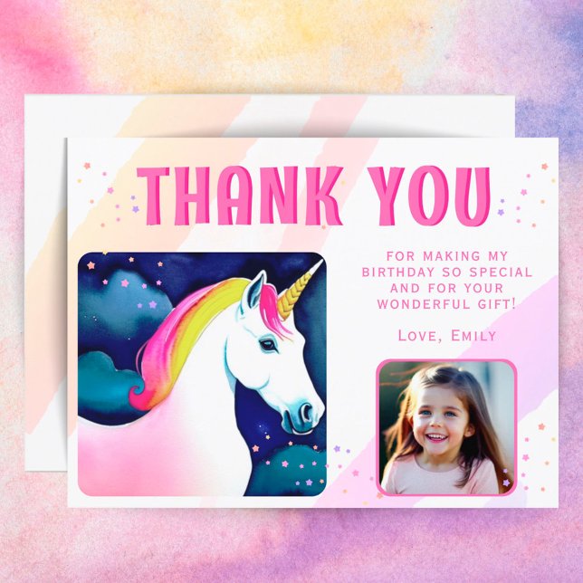 Cute Unicorn Magic Girl Birthday Photo Tack Vykort (Skapare uppladdad)