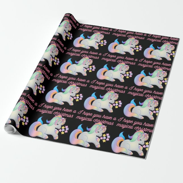 Cute Unicorn Magic Jul Ugly Julafton Wrapping Presentpapper (Utrullad)
