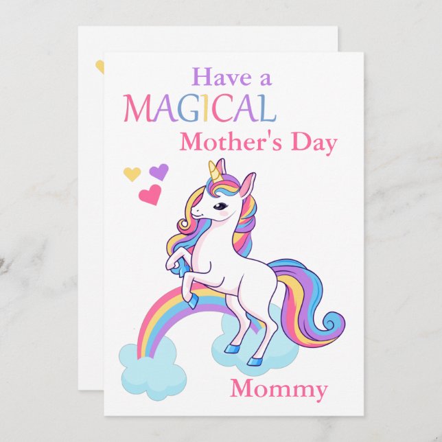 Cute Unicorn Magic Mors dag Kids Kort (Fram/baksida)