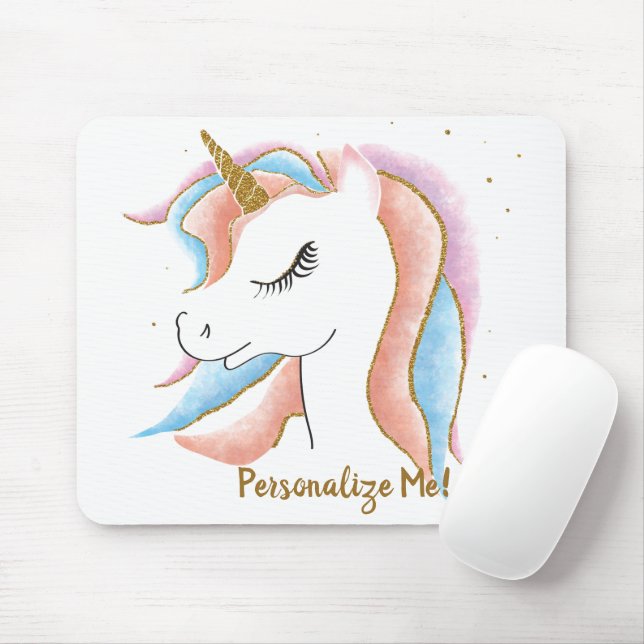 Cute Unicorn Magic Pastel Guld Personlig Musmatta (Med mus)