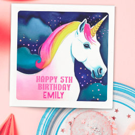Cute Unicorn Magic Star Girl Grattis på födelsedag Pappersservett