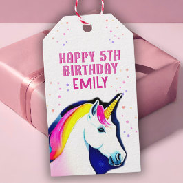 Cute Unicorn Magic Star Girl Grattis på födelsedag Presentetikett