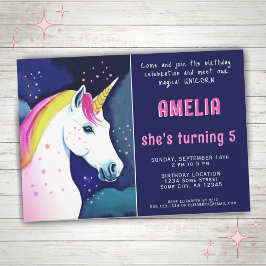 Cute Unicorn Magic Stars Girl Birthday Inbjudningar
