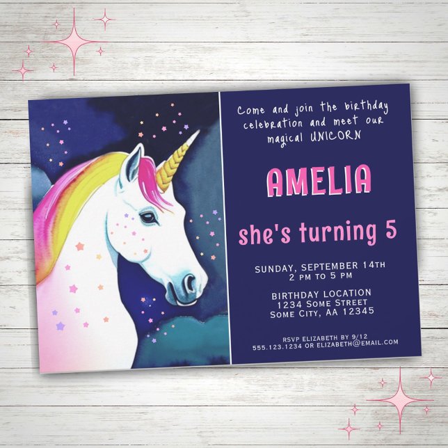 Cute Unicorn Magic Stars Girl Birthday Inbjudningar (Skapare uppladdad)