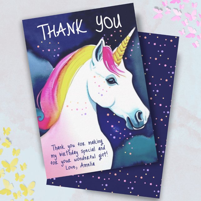 Cute Unicorn Magic Stars Girl Birthday Tack Kort (Skapare uppladdad)