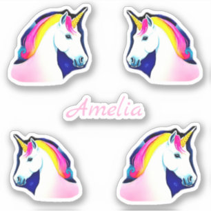 Cute Unicorn Magic Stars Teckning Girl Namn Klistermärken