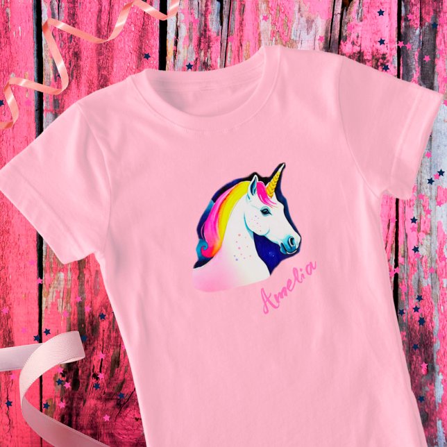 Cute Unicorn Magic Stars Teckning Namn Girly T Shirt (Skapare uppladdad)