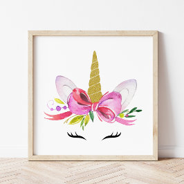 Cute Unicorn, Magic Unicorn, Girl Nursery, Rosa Fototryck