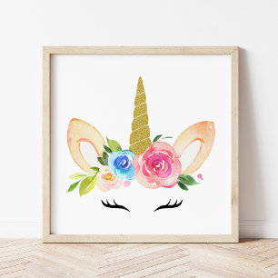 Cute Unicorn, Magic Unicorn, Girl Nursery, Rosa Poster