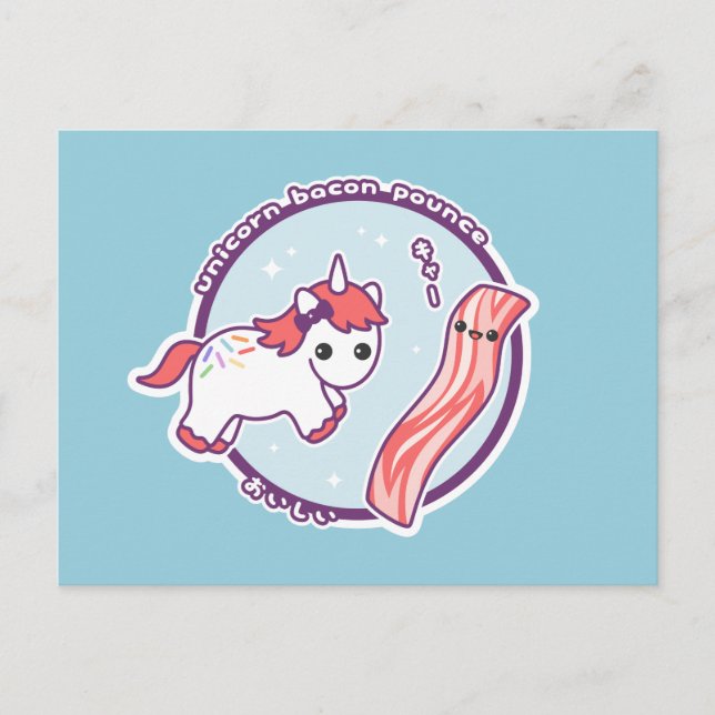 Cute Unicorn med Bacon Vykort (Framsida)
