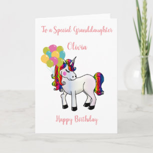 Cute Unicorn med ballons Granddotters födelsedag Kort