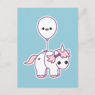 Cute Unicorn med Balloon Vykort