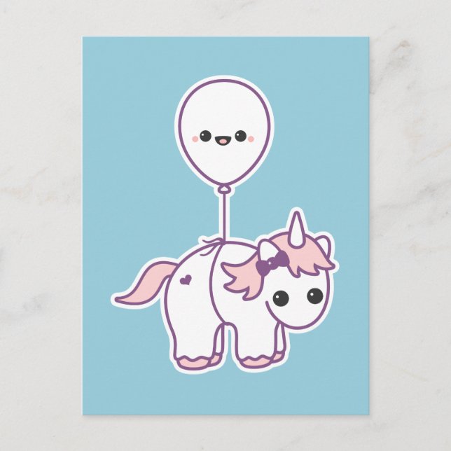 Cute Unicorn med Balloon Vykort (Framsida)