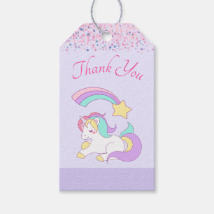 Cute Unicorn med färglös Tack av stjärnor Presentetikett