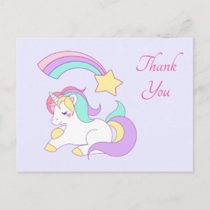 Cute Unicorn med färglös Tack av stjärnor Vykort