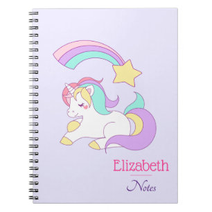 Cute Unicorn med färgstark stöttstjärna Anteckningsbok Med Spiral
