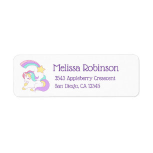 Cute Unicorn med färgstark stöttstjärna Returadress Etikett