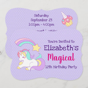 Cute Unicorn med färgstarka bilder av Star Birthda Inbjudningar