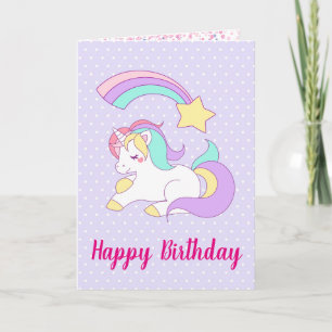 Cute Unicorn med färgstarka bilder av Star Birthda Kort