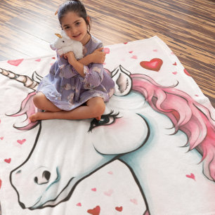 Cute Unicorn med Hearts Fleecefilt