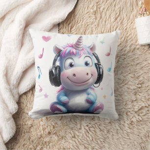 Cute Unicorn med hörlurar Dekorativ kudde