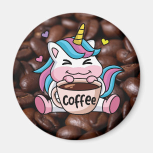 Cute Unicorn med kaffe Magnet
