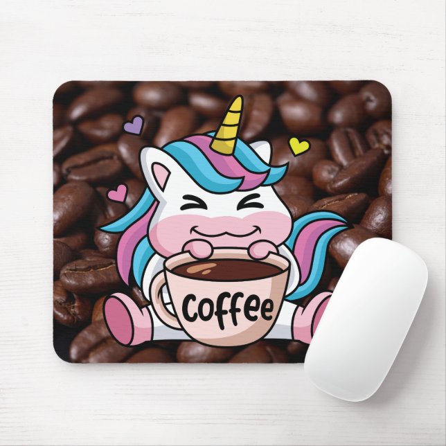 Cute Unicorn med kaffe Musmatta (Med mus)