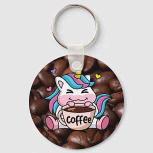 Cute Unicorn med kaffe Nyckelring