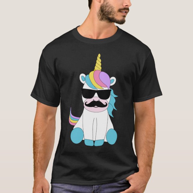 Cute Unicorn med mustache T Shirt (Framsida)