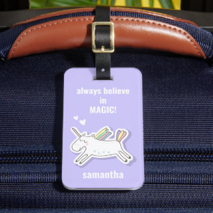 Cute Unicorn med Namn Kids Bagagebricka