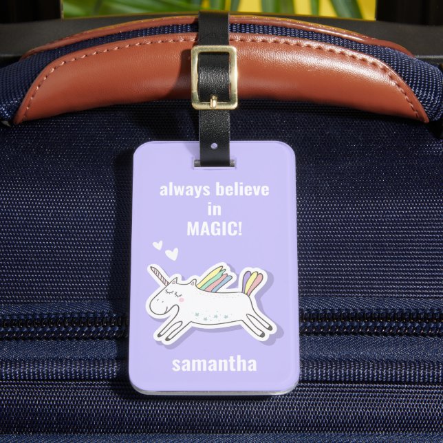 Cute Unicorn med Namn Kids Bagagebricka (Framsida Insitu 2)