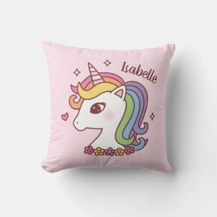 Cute Unicorn med Rainbow Mane Doodle Girls Room Kudde