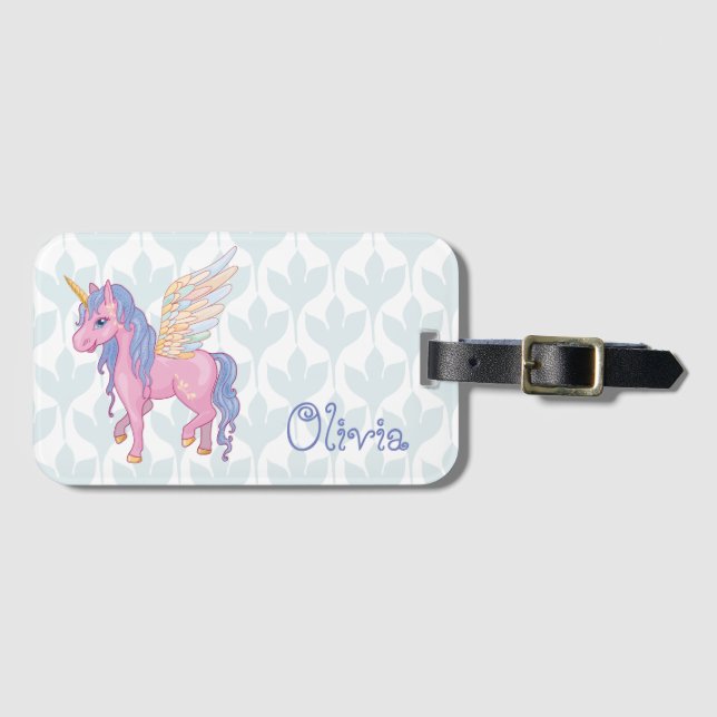 Cute Unicorn med regnbåge vinge, illustration Bagagebricka (Framsida horisontal)