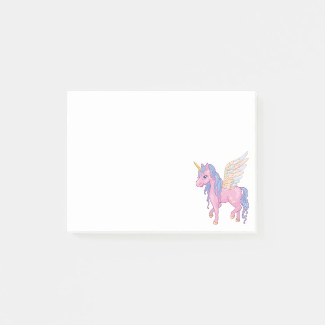Cute Unicorn med regnbåge vinge, illustration Post-it Block (Framsida)
