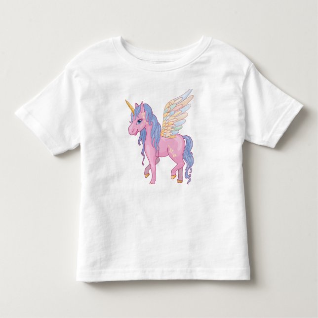 Cute Unicorn med regnbåge vinge, illustration Tee Shirt (Framsida)