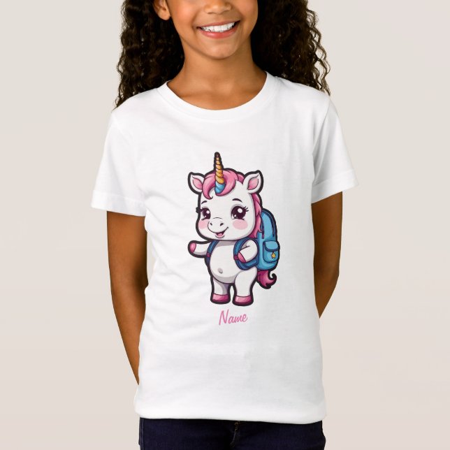 Cute Unicorn med skolryggsäck T-Shirt (Framsida)
