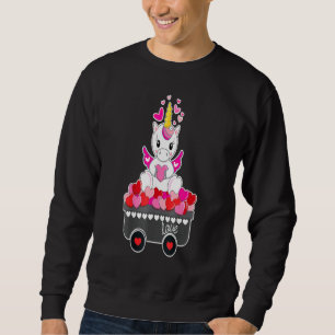 Cute Unicorn med Valentines day Girls Ki i Kärlek Lång Ärmad Tröja