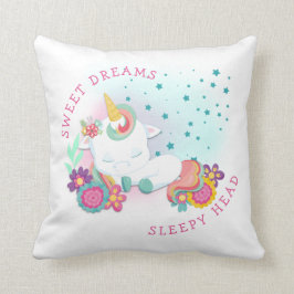 Cute Unicorn Namn Sweet Dreams Sömnig Head Girl Kudde