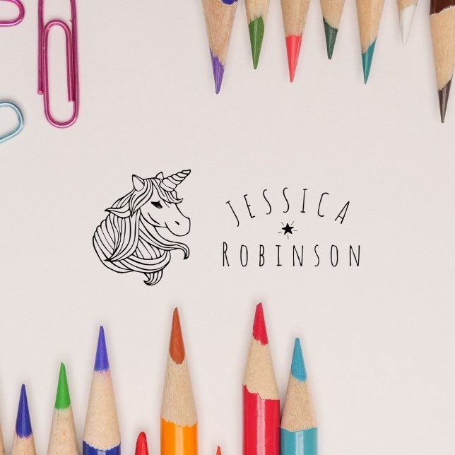 Cute Unicorn Namnteckning Anpassad namnskola Bokar Självfärgande Stämpel (Skapare uppladdad)